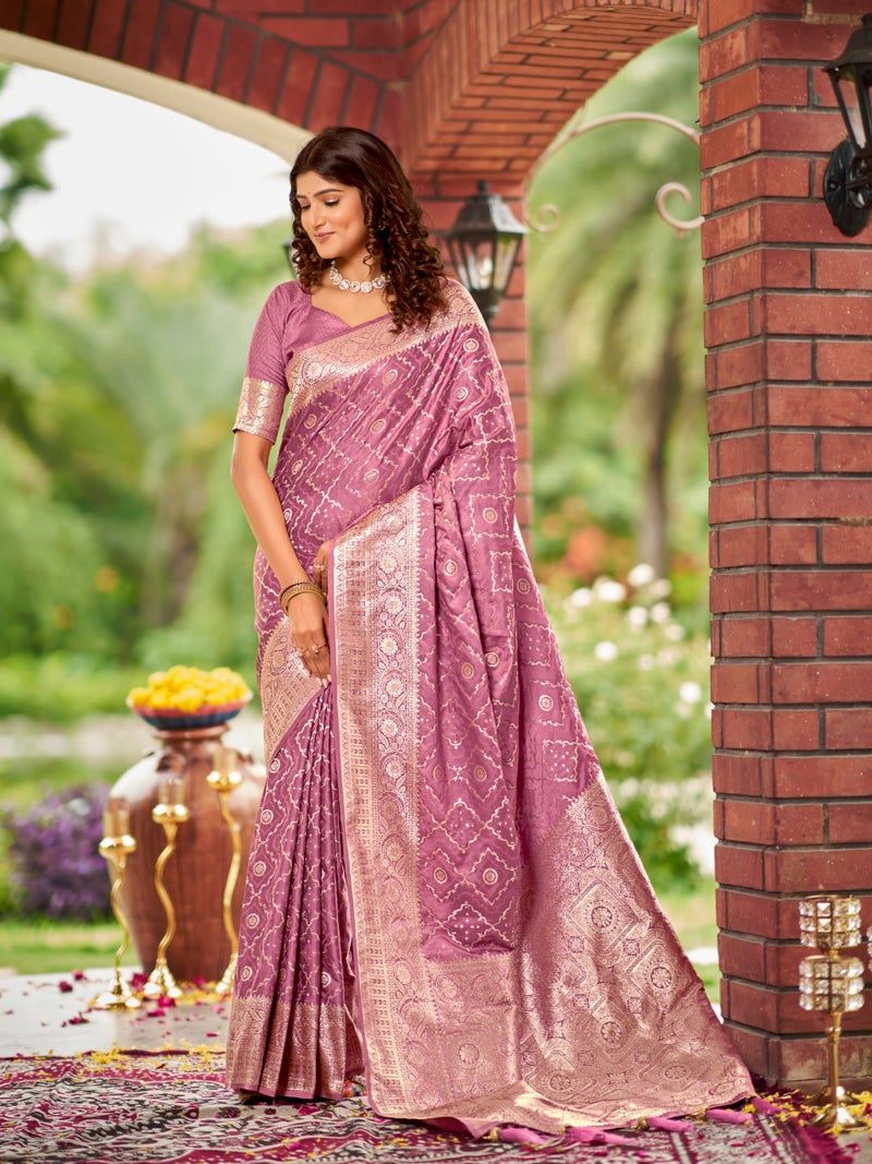 MANOHARI Women's Most Trendy Banarasi Satin Silk Woven Rose Pink Saree With Heavy Jacquard Work Saree With Blouse Piece_MN2030 - Image 2
