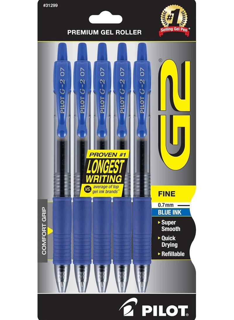 بايلوت أقلام جل بايلوت G2 ذات نقطة رفيعة 0.7 ملم باللون الأزرق عبوة من 5 قطع - Image 2