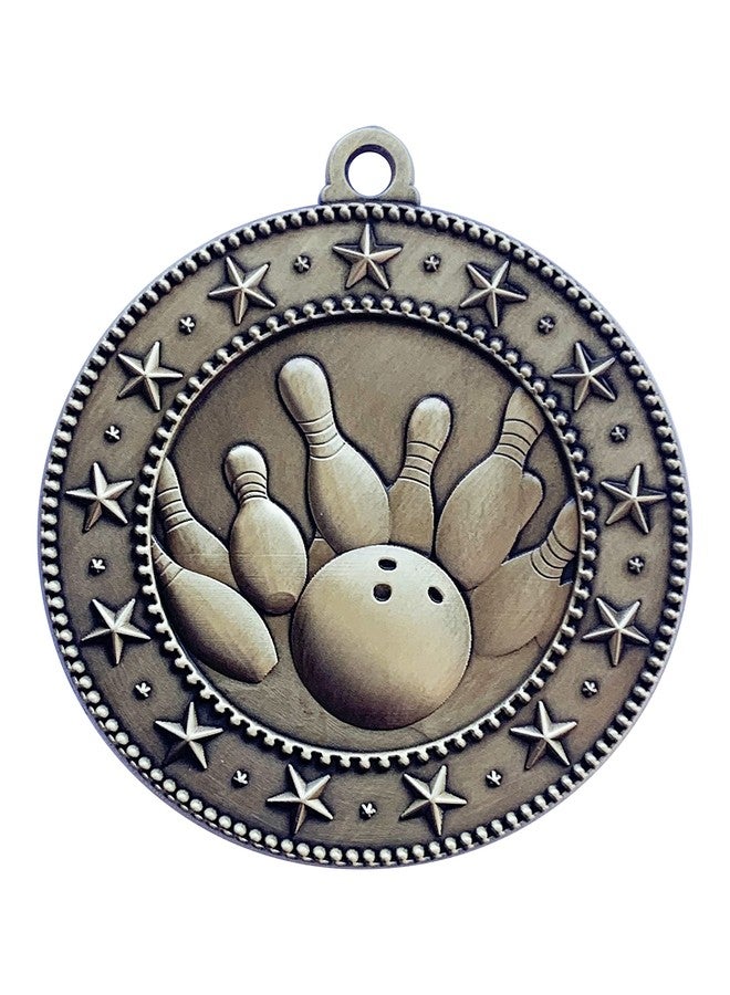 Express Medals Bowling Gold Medals Trophy Award with Neck Ribbons EMDC25 - (Pack of 10) - Image 1