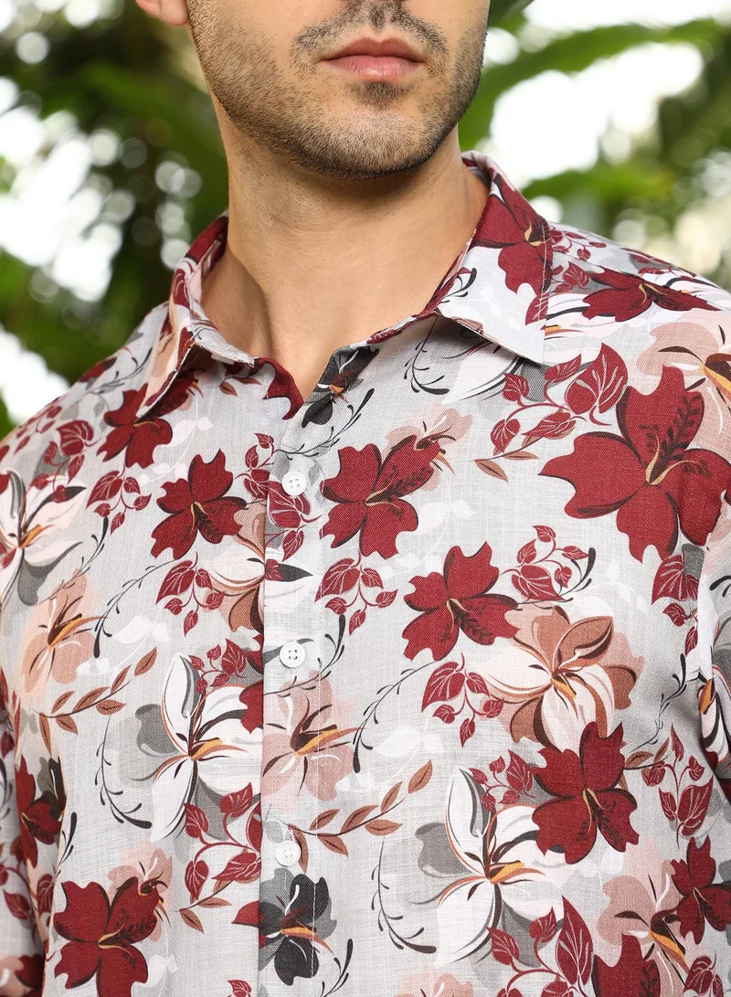 CAHOOT  Men's Crimson Red Hibicus Imprint Shirt for Men | Best Price UAE