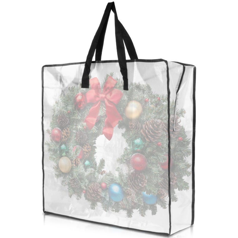 RAINFLOW Christmas Wreath Storage Container - Clear Moving Bags Heavy Duty With Zipper for Wreaths Clothes Gift Pillow Toy Plastic Storage Bag Supplies College Dorm Under Bed Storage(24 inch) - Image 1