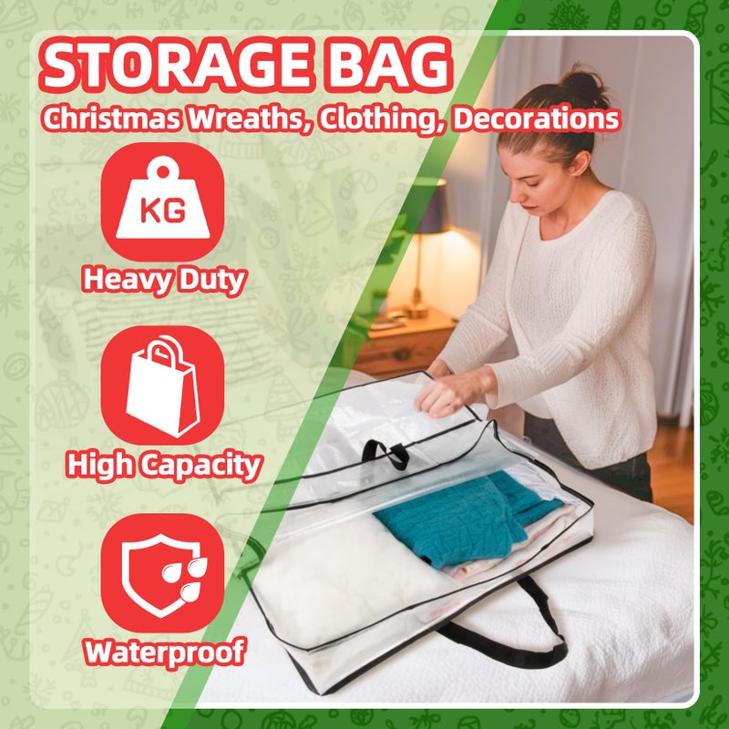 RAINFLOW Christmas Wreath Storage Container - Clear Moving Bags Heavy Duty With Zipper for Wreaths Clothes Gift Pillow Toy Plastic Storage Bag Supplies College Dorm Under Bed Storage(24 inch) - Image 3