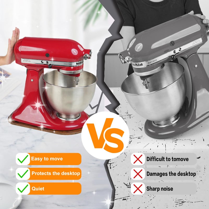 PQPO Wooden Mixer Slider Mat Accessory Compatible with KitchenAid 4.5-5 Quart Tilt-Head Stand Mixer, Sliding Tray for Countertop Organization - Image 2