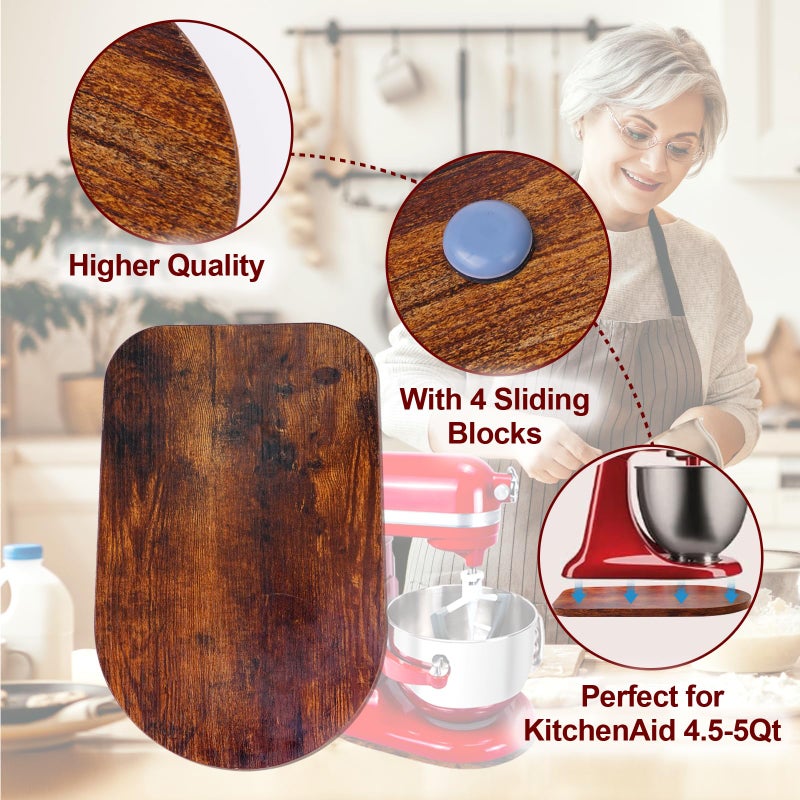 PQPO Wooden Mixer Slider Mat Accessory Compatible with KitchenAid 4.5-5 Quart Tilt-Head Stand Mixer, Sliding Tray for Countertop Organization - Image 4