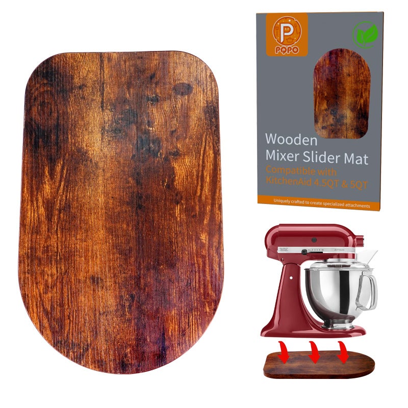 PQPO Wooden Mixer Slider Mat Accessory Compatible with KitchenAid 4.5-5 Quart Tilt-Head Stand Mixer, Sliding Tray for Countertop Organization - Image 1