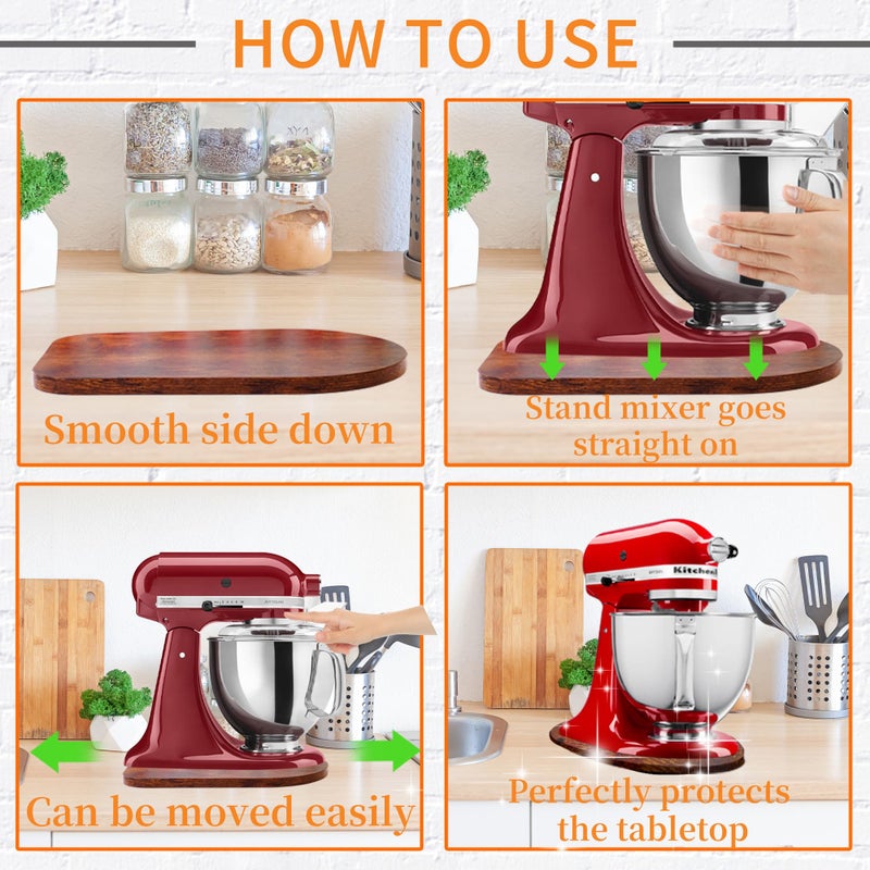 PQPO Wooden Mixer Slider Mat Accessory Compatible with KitchenAid 4.5-5 Quart Tilt-Head Stand Mixer, Sliding Tray for Countertop Organization - Image 3