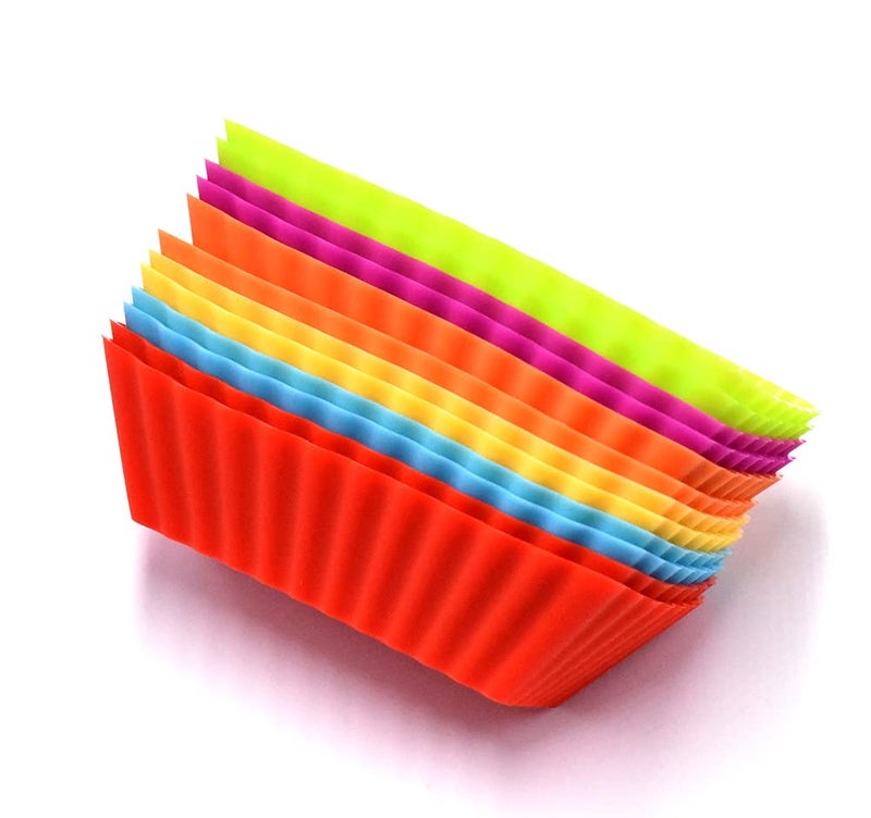 Art&Beauty 12PCS Silicone Mini Reusable Muffin Baking Cup Small Cupcake Holders Random Color Silicone Cupcake Liners Pastry Dessert Cups Nonstick Liner Molds for Making Muffin Chocolate Bread(Rectangular) - Image 2