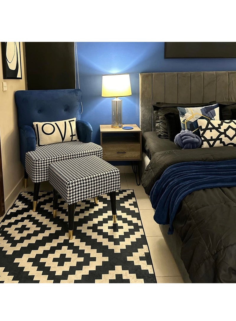 RIZARIES Black and White Geometric Centerpiece Rug, Fabric, Rectangle - Image 4