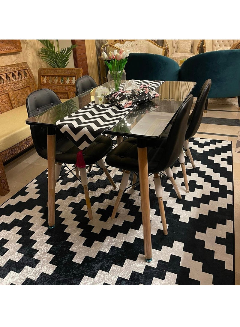 RIZARIES Black and White Geometric Centerpiece Rug, Fabric, Rectangle - Image 1