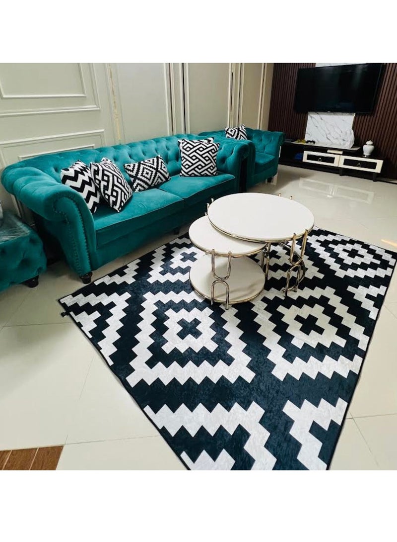 RIZARIES Black and White Geometric Centerpiece Rug, Fabric, Rectangle - Image 3