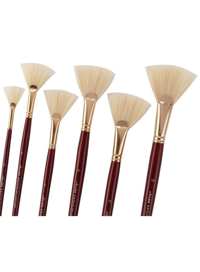 Arora Hard White Hair Fan Brush Set of 6 Pieces Painting Brush Set of 6 Pieces for Oil and Acrylic Painting - Image 2