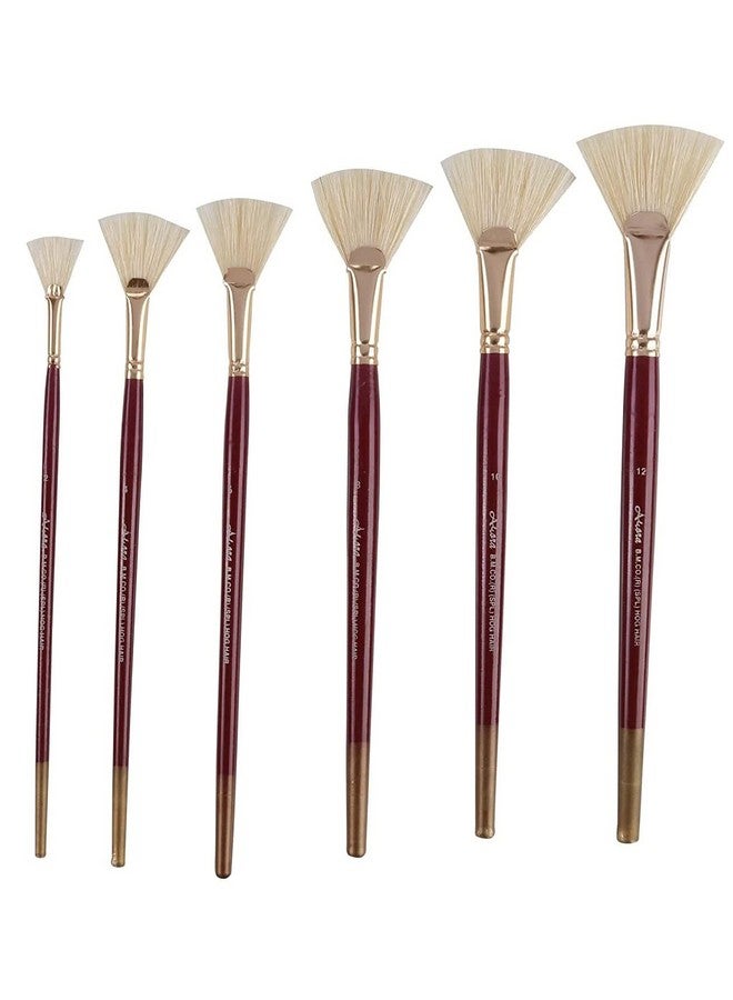 Arora Hard White Hair Fan Brush Set of 6 Pieces Painting Brush Set of 6 Pieces for Oil and Acrylic Painting - Image 1
