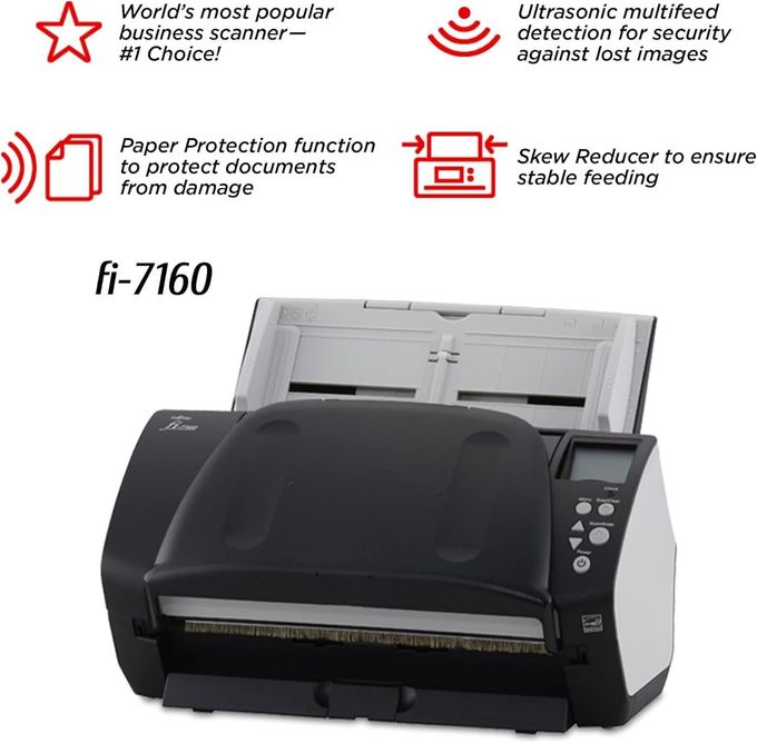 Fujitsu Fi-7160 Document Scanner Duplex 8.5 Inx14 In 600 Dpix600 Dpi Up To 60 Ppm (Mono)/Up To 60 Ppm (Color) Adf (80 Sheets) Up To 4000 Scans Per Day Usb 3.0 (Renewed) - Image 3