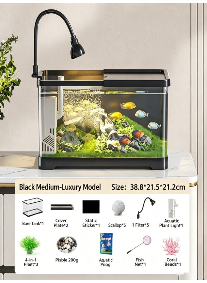 CityRiya-Long 360° Panoramic View Aquarium Fish Tank, Self-Cleaning Ecological Fish Tank with Filter Pump, LED Grow Light & Top Storage Lid, 98% High Transparency Unbreakable Fish Tank for Home Office Decor (YG-0102-M) - Image 2