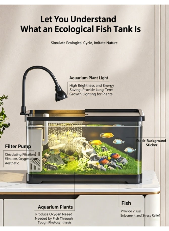 CityRiya-Long 360° Panoramic View Aquarium Fish Tank, Self-Cleaning Ecological Fish Tank with Filter Pump, LED Grow Light & Top Storage Lid, 98% High Transparency Unbreakable Fish Tank for Home Office Decor (YG-0102-M) - Image 3