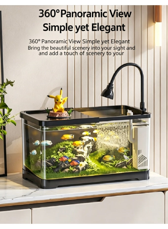 CityRiya-Long 360° Panoramic View Aquarium Fish Tank, Self-Cleaning Ecological Fish Tank with Filter Pump, LED Grow Light & Top Storage Lid, 98% High Transparency Unbreakable Fish Tank for Home Office Decor (YG-0102-M) - Image 1