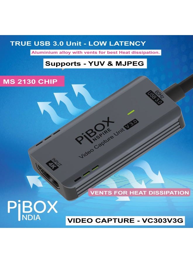 pibox India كابل بطاقة التقاط الفيديو المحسن GEN 3 60 FPS، 4K HDMI إلى USB 3.0 MJPEG YUV جهاز التقاط الألعاب من الألمنيوم ويندوز أندرويد ماك، بث فيديو مباشر HD 1080P 60fps، تعليم - 2024 - Image 3