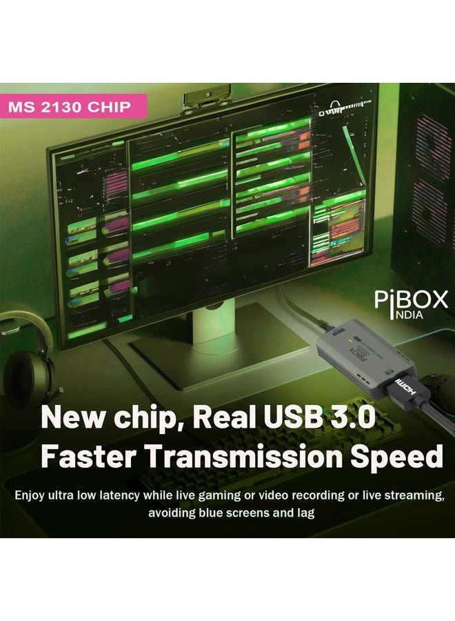 pibox India كابل بطاقة التقاط الفيديو المحسن GEN 3 60 FPS، 4K HDMI إلى USB 3.0 MJPEG YUV جهاز التقاط الألعاب من الألمنيوم ويندوز أندرويد ماك، بث فيديو مباشر HD 1080P 60fps، تعليم - 2024 - Image 4