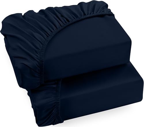 Utopia Bedding Fitted Sheet Double 2 Pack Navy  Deep Pocket 14 inch 35 cm  Easy Care  Soft Brushed Microfibre Fabric  Shrinkage and Fade Resistant  Bottom Sheet