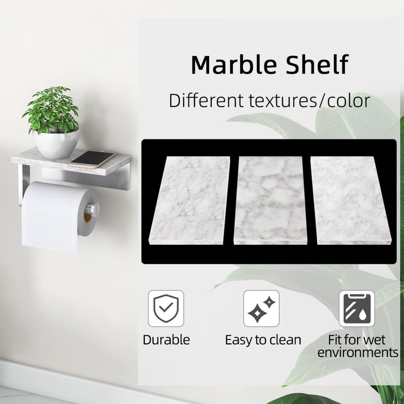 Gypie Brushed Nickel Toilet Paper Holder with Natural Marble Shelf, Screw Wall Mounted, Tissue Roll Holder for Bathroom Washroom - Image 4