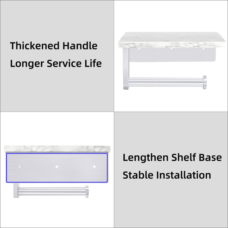 Gypie Brushed Nickel Toilet Paper Holder with Natural Marble Shelf, Screw Wall Mounted, Tissue Roll Holder for Bathroom Washroom - Image 5