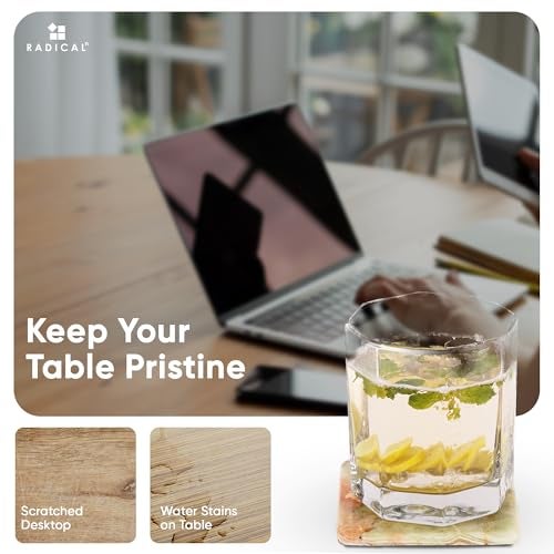 RADICALn Marble Coasters Set of 6 Green Onyx 3.5 Inch Square Coaster for Drinks with Holder, Drink Coaster for Tabletop & Coffee Table Decor, Ideal Home Decor House Warming Gifts - Image 5