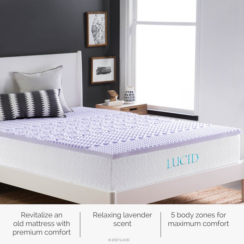 LUCID Lavender-Infused Mattress Topper - Memory Foam - 2 Inch - Full Size - Plush Feel - 5 Convoluted Zones - CertiPUR Certified - New Home Owner & Dorm Room Essentials - Image 3