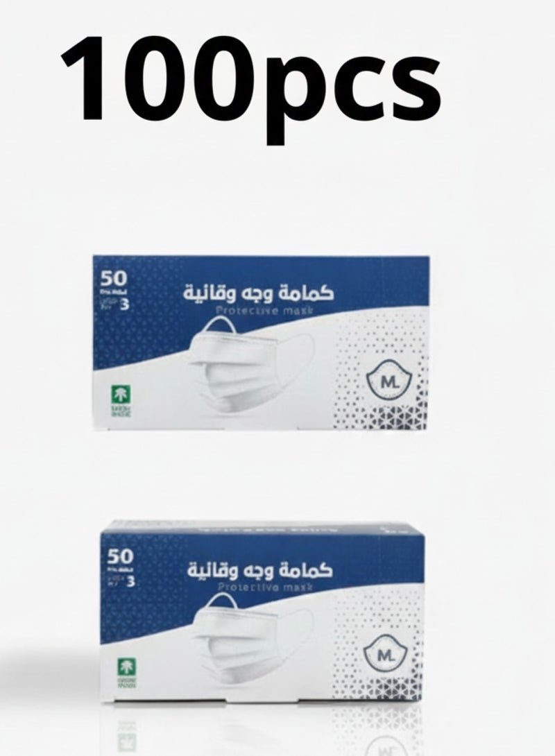 Medline Your everyday safety in its simplest form – Medical face masks for daily use – 2 packs of 50 masks (100 masks total) – 3 layers of protection with comfortable ear loops - Image 1