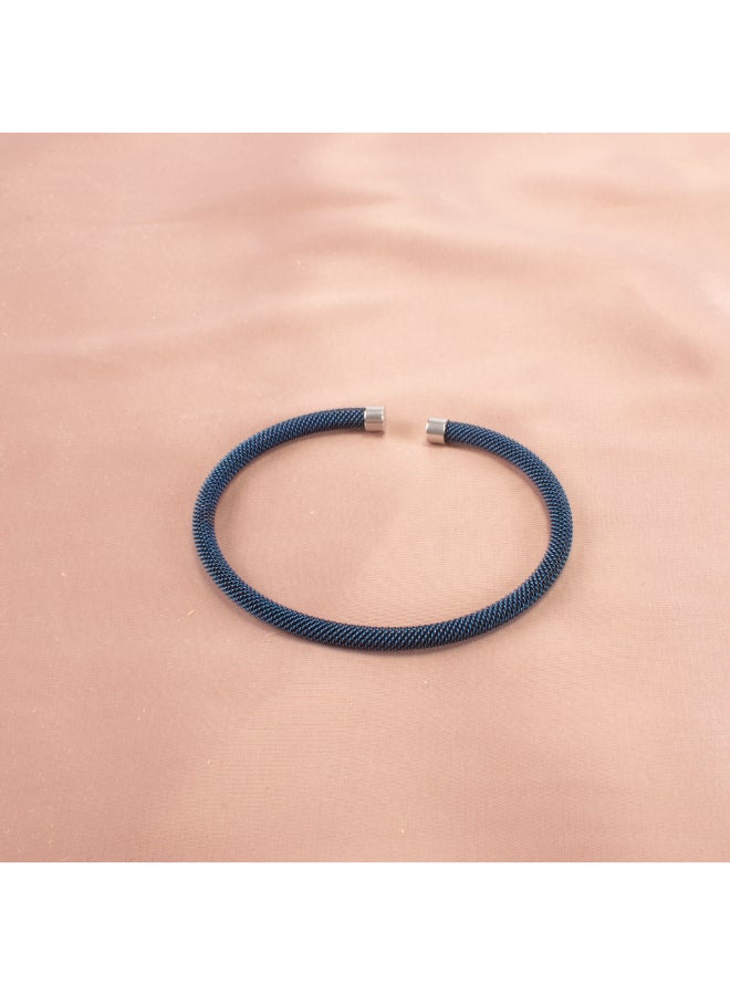 The Black Pearl Accessories Unisex Silver Blue Stainless Steel Free Size Bangale Bracelet - Image 2