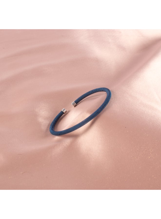 The Black Pearl Accessories Unisex Silver Blue Stainless Steel Free Size Bangale Bracelet - Image 1