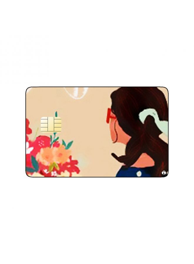 RKN PRINTED BANK CARD STICKER Beautiful Girl Drawing With Colorful Flowers - Image 1