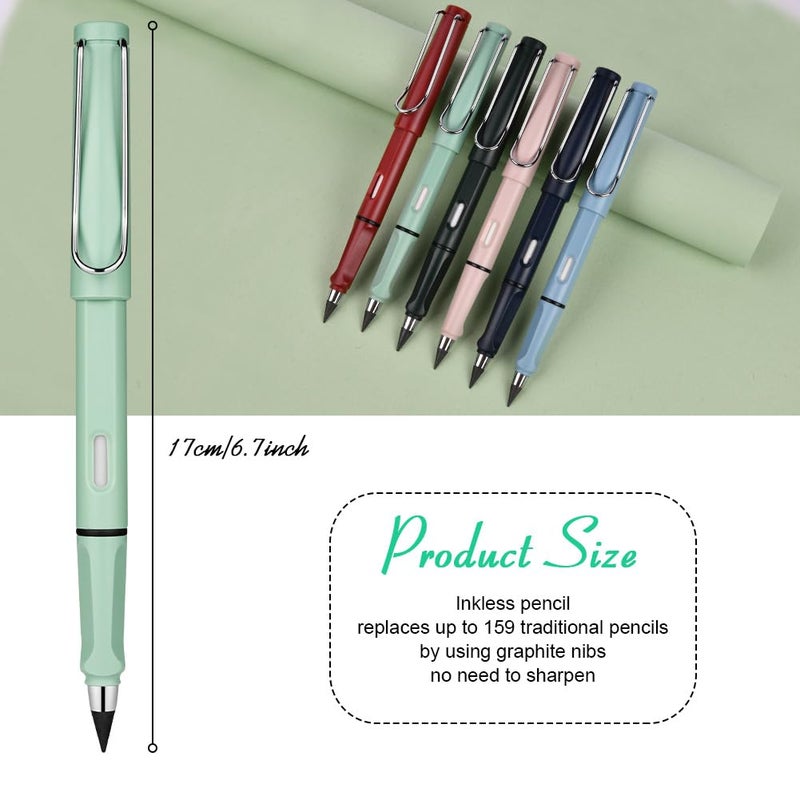 OFFCUP Inkless Pencil, 6pcs Reusable Inkless Pen, Replaceable Portable Eternal Infinity Pencil with 2 Erasers and 8 Nibs for Writing Drawing Students Home Office Supplies - Image 3