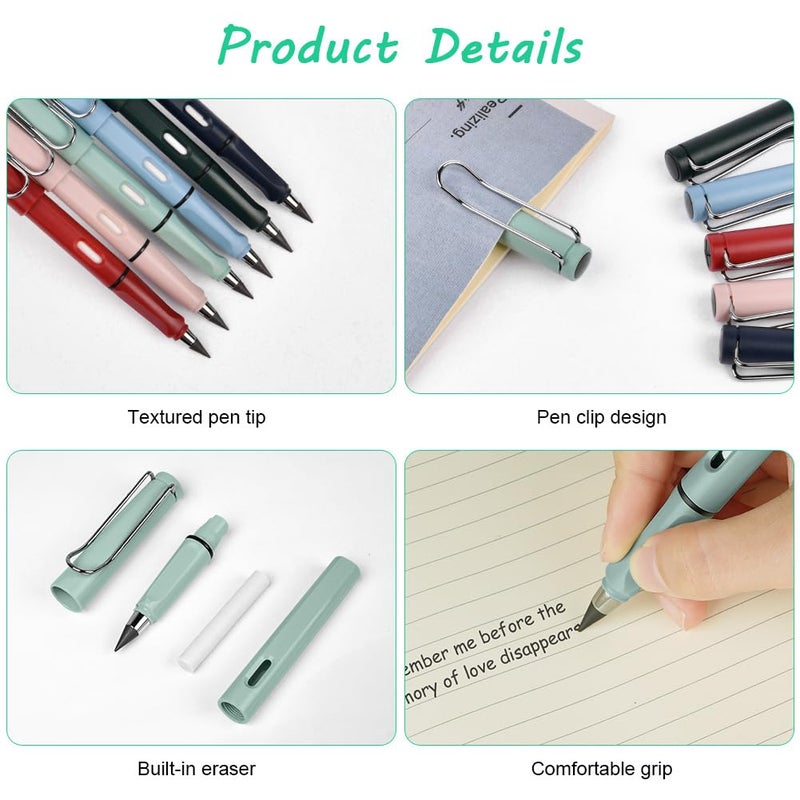 OFFCUP Inkless Pencil, 6pcs Reusable Inkless Pen, Replaceable Portable Eternal Infinity Pencil with 2 Erasers and 8 Nibs for Writing Drawing Students Home Office Supplies - Image 4