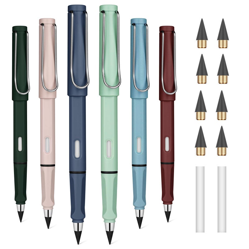 OFFCUP Inkless Pencil, 6pcs Reusable Inkless Pen, Replaceable Portable Eternal Infinity Pencil with 2 Erasers and 8 Nibs for Writing Drawing Students Home Office Supplies - Image 2