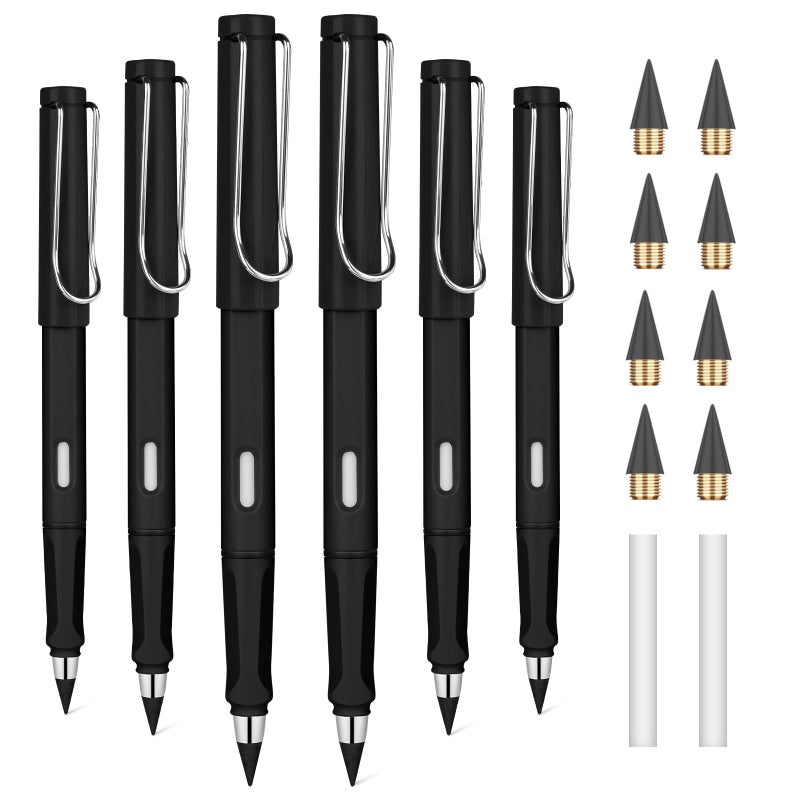 OFFCUP Inkless Pencil, 6pcs Reusable Inkless Pen, Replaceable Portable Eternal Infinity Pencil with 2 Erasers and 8 Nibs for Writing Drawing Students Home Office Supplies - Image 1