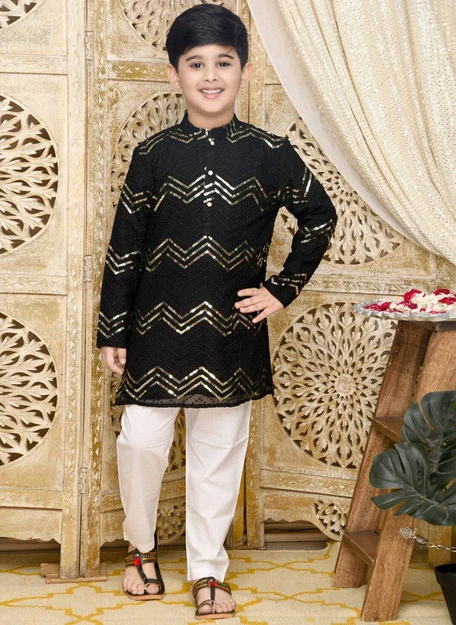 Saka Designs Boys Black Sequinned Kurta with Pyjamas
