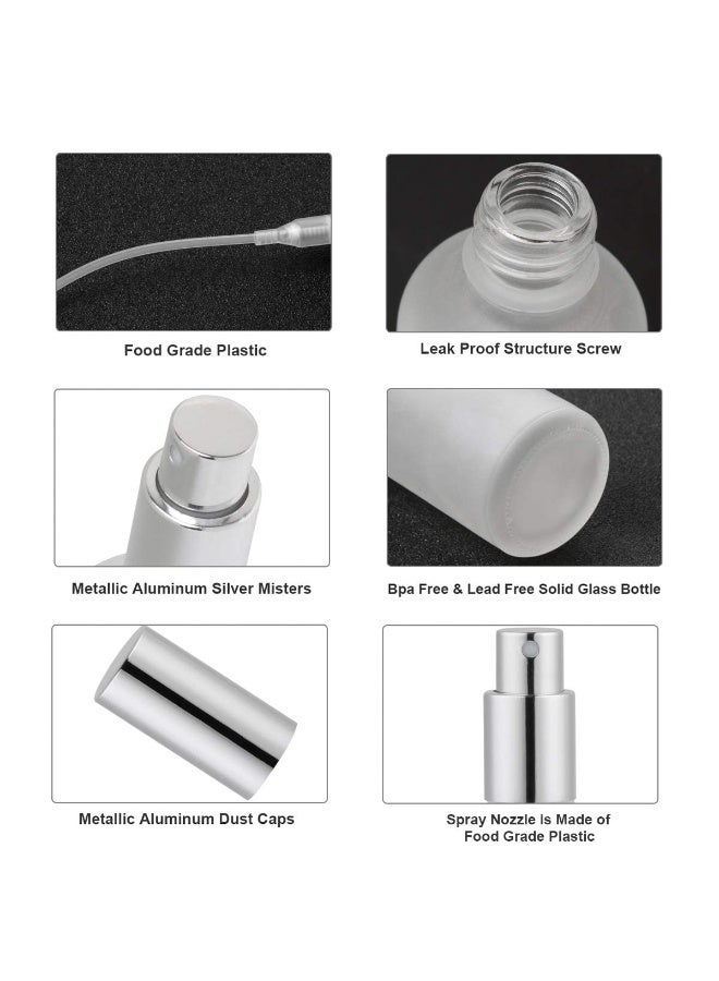 Frosted Glass Spray Bottles 100ml, 2Pcs Leak Proof Travel Empty Bottles With Caps, Refillable for Perfume, Essential Oils, Makeup Toner Lotion Hair Sprayer (Silver) - Image 5