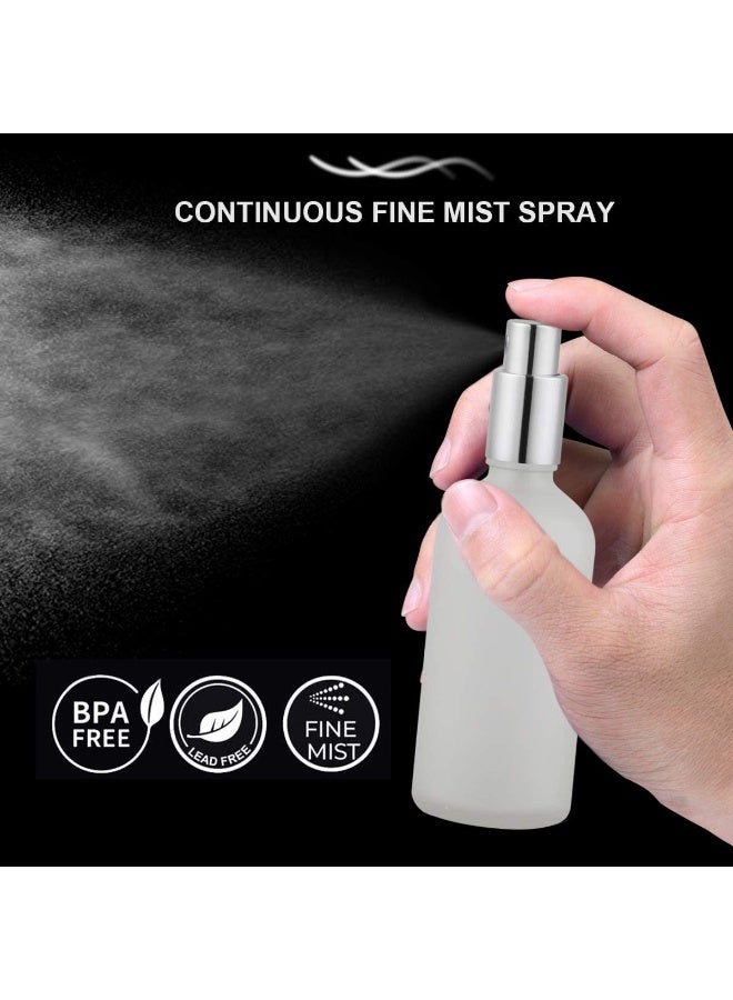 Frosted Glass Spray Bottles 100ml, 2Pcs Leak Proof Travel Empty Bottles With Caps, Refillable for Perfume, Essential Oils, Makeup Toner Lotion Hair Sprayer (Silver) - Image 2