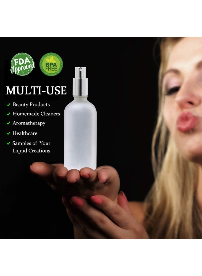Frosted Glass Spray Bottles 100ml, 2Pcs Leak Proof Travel Empty Bottles With Caps, Refillable for Perfume, Essential Oils, Makeup Toner Lotion Hair Sprayer (Silver) - Image 3