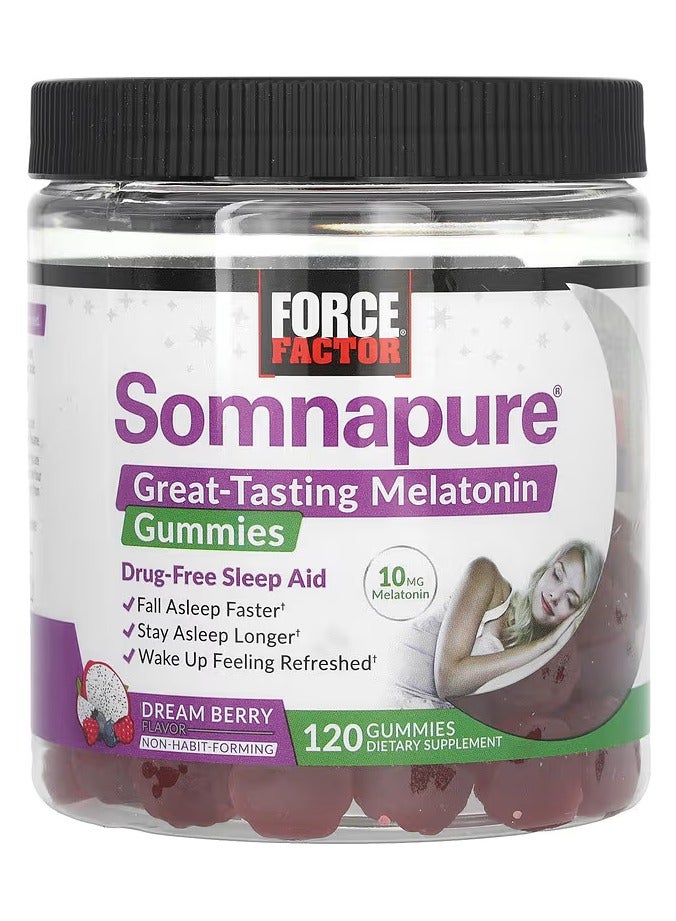 Force Factor, Somnapure®, Great Tasting Melatonin Gummies, Dream Berry, 120 Gummies (5 mg per Gummy)