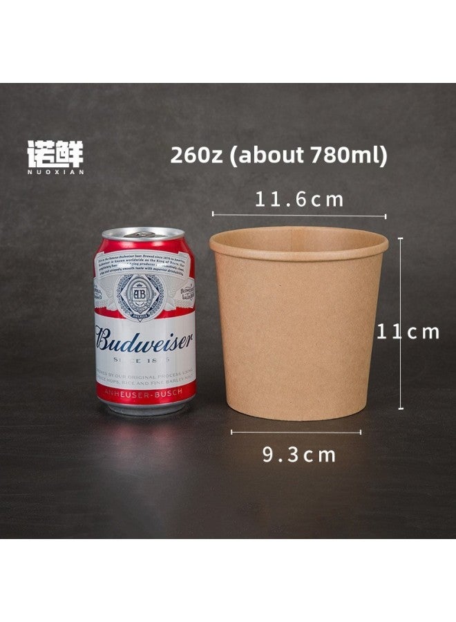 Disposable Paper Bowl Meal Box Kraft Paper Soup Bucket Round Bucking Box Without Lid Take-away Box Bucking Bowl Soup Bowl Porridge Cup-Color:26oz Natural Color Soup Barrel Without Lid - Image 1