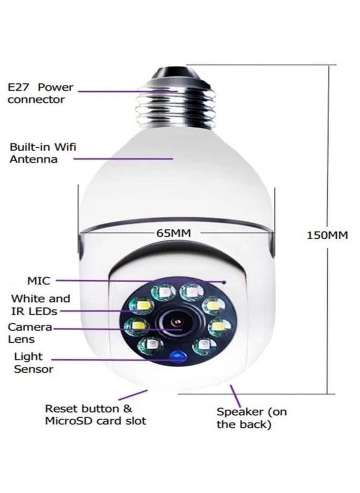 ELTRAZONE - 2Pcs Light Bulb Security Camera 2.4GHz & 5G WiFi Outdoor, 1080P E27 Light Socket Security Camera, Indoor 360° Home Security Cameras, - Image 1