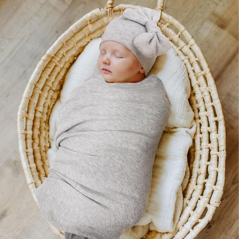 DRESHOW BQUBO Newborn Receiving Blankets Cotton Warm Sleepsack with Mittens  Bow Hats Hospital Baby Swaddling Shower Gift - Image 2