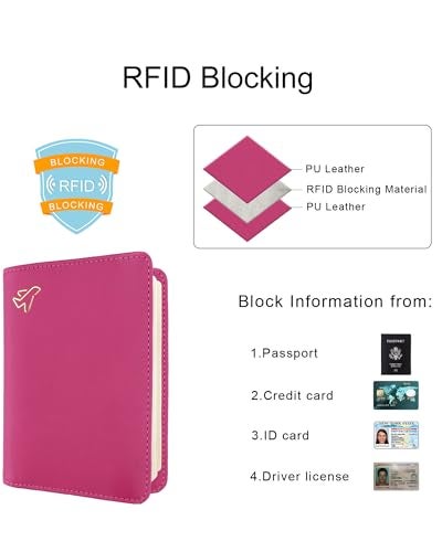 WALNEW Passport Holder for Travel, RFID Passport Cover Wallet for Women Men, PU Leather Passport Book Card Holder Case with Pen, Travelling Essentials for Flying - Image 4