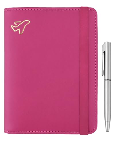 WALNEW Passport Holder for Travel, RFID Passport Cover Wallet for Women Men, PU Leather Passport Book Card Holder Case with Pen, Travelling Essentials for Flying - Image 1