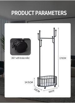 Beirui Rolling Metal Clothes Rack, Metal Clothes Rack with Wheels and Storage Basket, Branch Shape Hooks, Suitable for Hanging Clothes, Hats and Handbags in Living Room, Bedroom 60cm  - Image 3