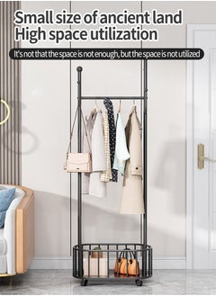 Beirui Rolling Metal Clothes Rack, Metal Clothes Rack with Wheels and Storage Basket, Branch Shape Hooks, Suitable for Hanging Clothes, Hats and Handbags in Living Room, Bedroom 60cm  - Image 2