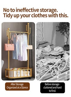Beirui Rolling Metal Clothes Rack, Metal Clothes Rack with Wheels and Storage Basket, Branch Shape Hooks, Suitable for Hanging Clothes, Hats and Handbags in Living Room, Bedroom 60cm  - Image 5