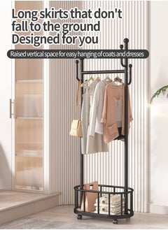Beirui Rolling Metal Clothes Rack, Metal Clothes Rack with Wheels and Storage Basket, Branch Shape Hooks, Suitable for Hanging Clothes, Hats and Handbags in Living Room, Bedroom 60cm  - Image 4