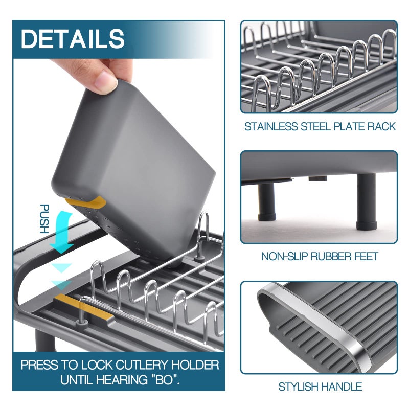 TOOLF Small Dish Drying Rack, Mini Expandable Compact Dish Rack, Slim Extendable Stainless Steel Dish Drainer for Kitchen Plate Storage, Space Saving Dish Strainer in Sink or on Home Countertop, Gray - Image 5